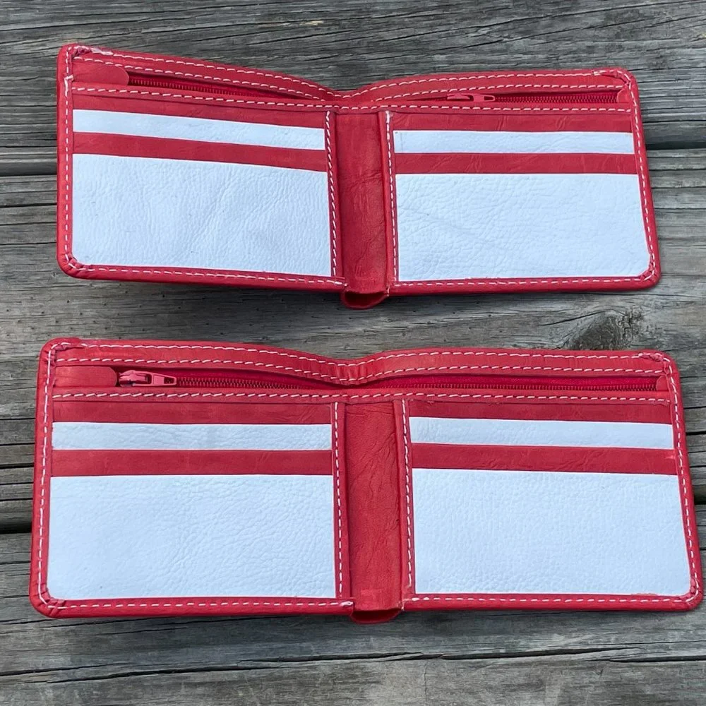 Cardholder Men Wallet RedWhite Leather Handmade Lot of 2 - Picture 11 of 14